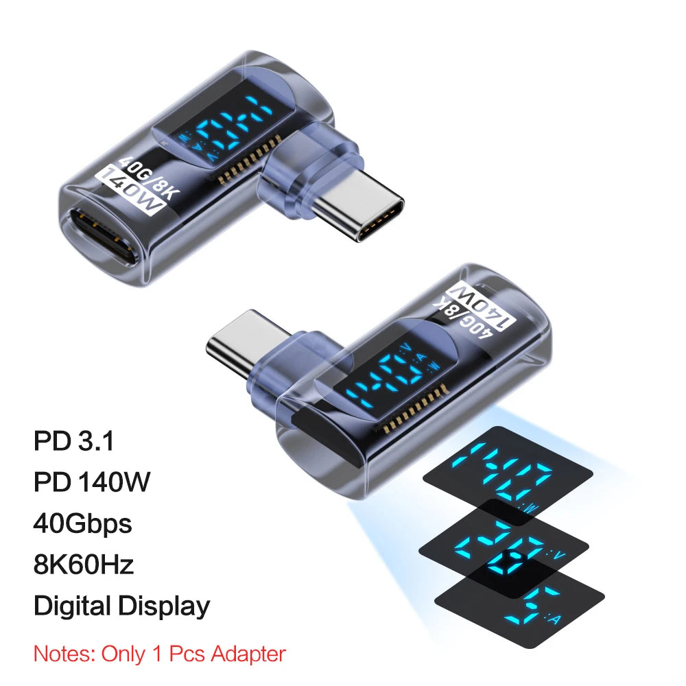 90 Degree USB C Adapter Right Angle U Shape Type C Adapter 40Gbps Data Transfer PD 140W USB4.0 8K 60Hz Video for Thunderbolt 3/4 Pi-Mart