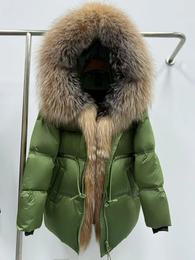 Fox Fur Jacket Women Loose Hooded White Goose Down Coat Female New Autumn Winter Thick Warm Natural Real Fur Puffer Jacket Lady LadyShow.Store