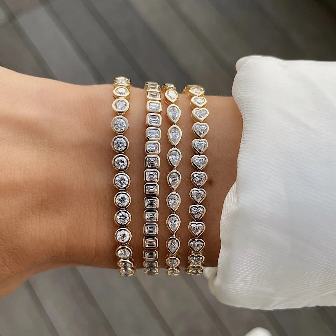 Geometric High Quality Fashion Women Jewelry Bezel Set Round Shaped Tennis Chain Bracelet Necklace Set Pi-Mart