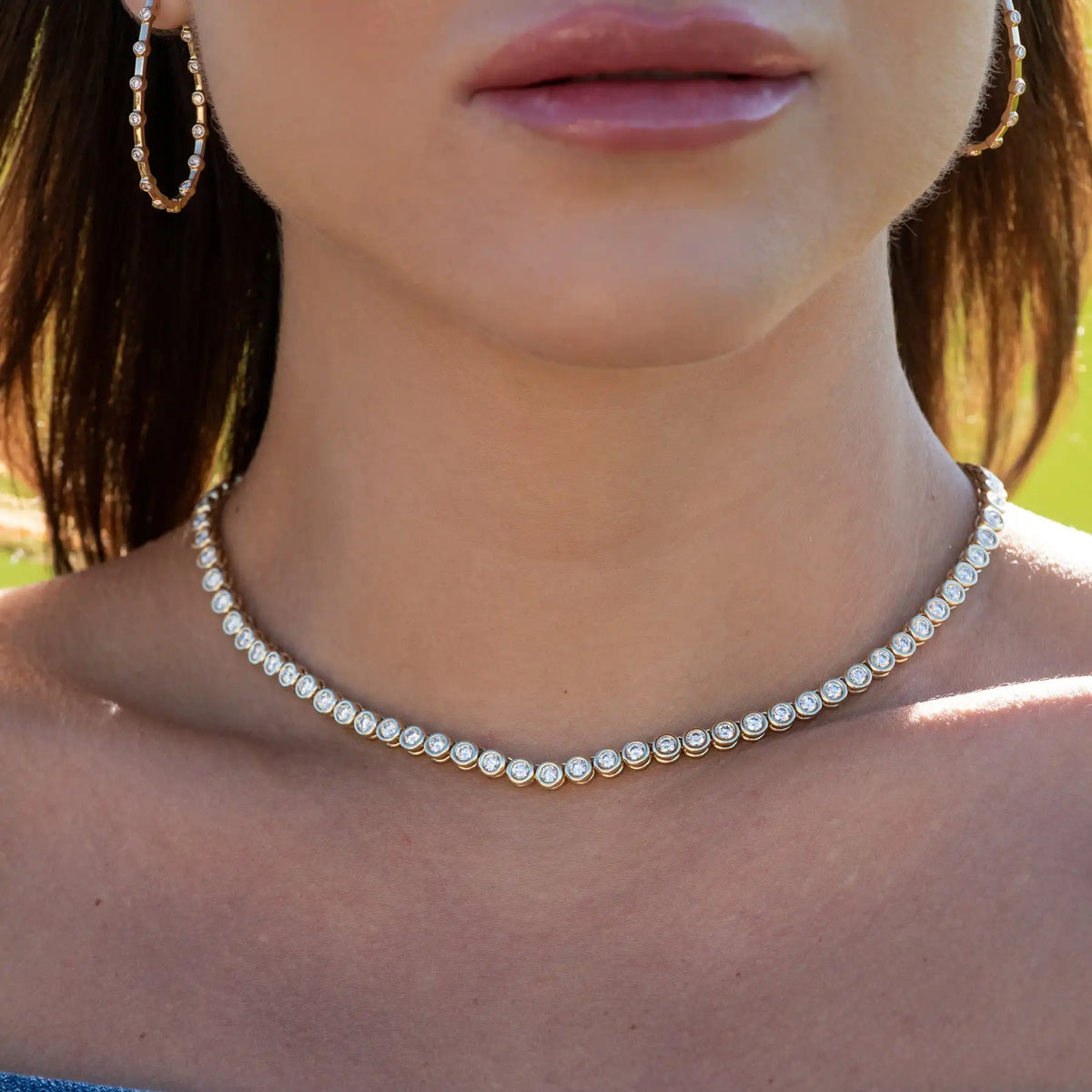 Geometric High Quality Fashion Women Jewelry Bezel Set Round Shaped Tennis Chain Bracelet Necklace Set Pi-Mart