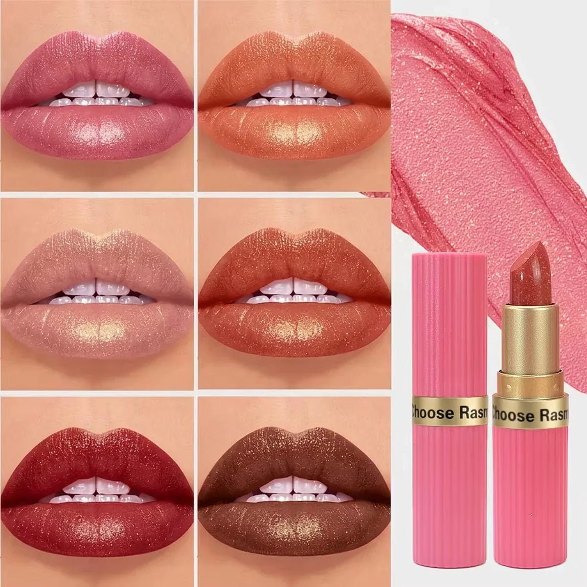 Pearlescent Pink Glitter Velvet Lipstick Metallic Waterproof Long Lasting Matte Shimmer Diamond Lipstick Women Makeup Cosmetic LadyShow.Store