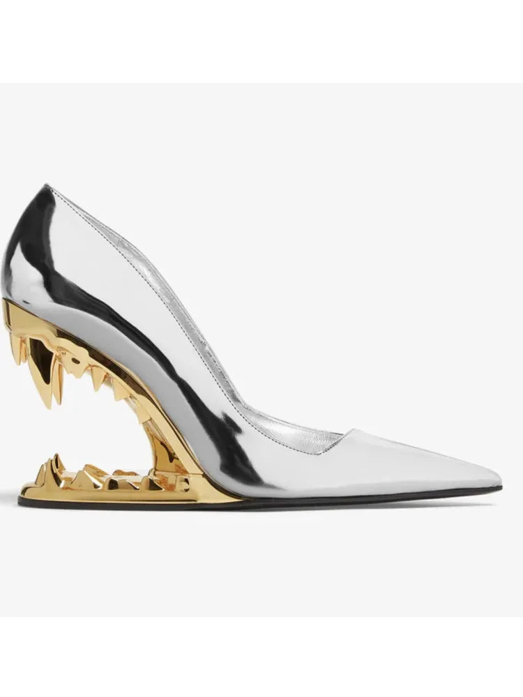 2026 Summer New Metal Tiger Teeth Single Shoes, High Heels, Fashion Show, Women's Wear, Size 44 Women's Sandals LadyShow.Store