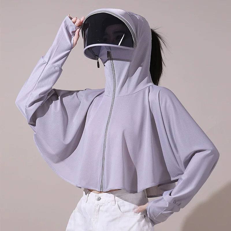 Summer Sun-protective Women's Clothing Breathable Smock Ice Silk Thin UV Protection Ladies Cloak & Cape For Women LadyShow.Store