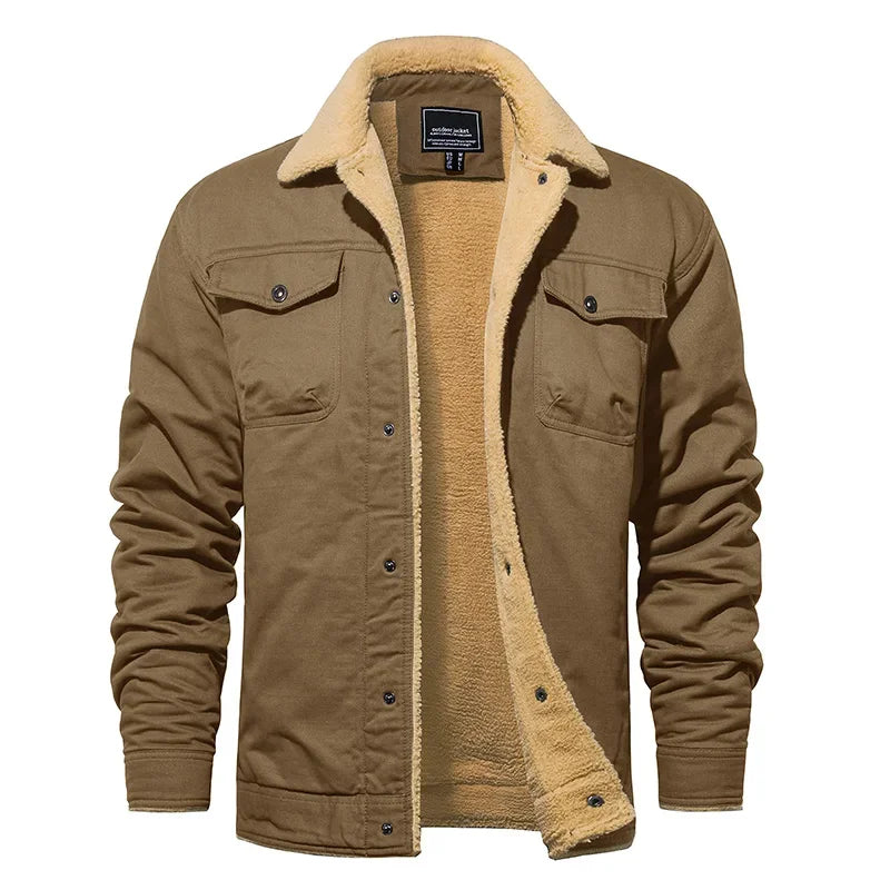 EKLENTSON Winter Fleece Hiking Jackets Men Thermal Windproof Coat Outdoor Thick Warm Cotton Cargo Work Jacket Travel Outerwear Pi-Mart