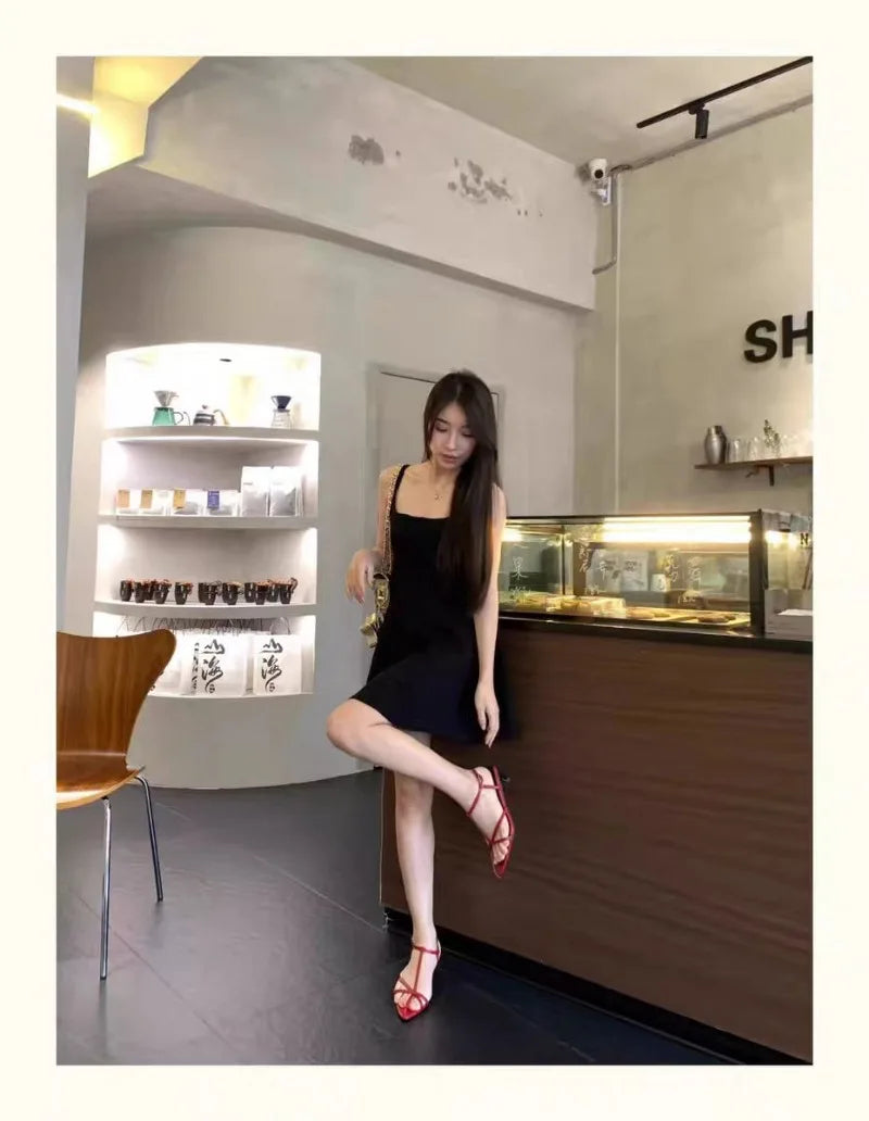 Women Sandal Summer New Fashion Narrow Band Ladies Gladiator Shoes Thin Low Heel Ankle Strap Dress Party Shoes Pi-Mart