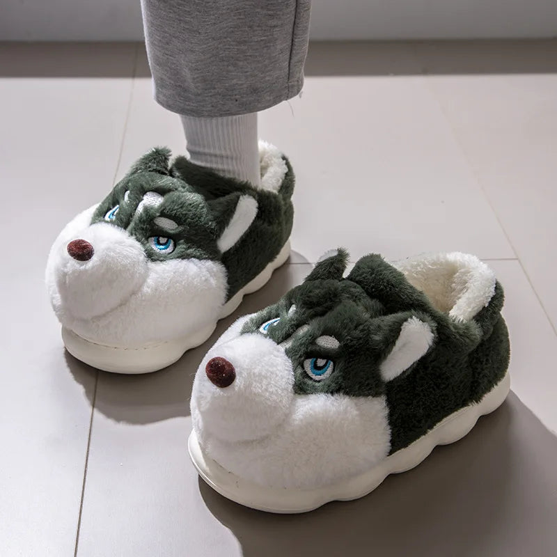 Plus Size 50 Indoor Fluffy Slippers For Women Men Winter Warm Shoes Cute Cartoon Dog Light Weight Couples Home Floor Slipper LadyShow.Store