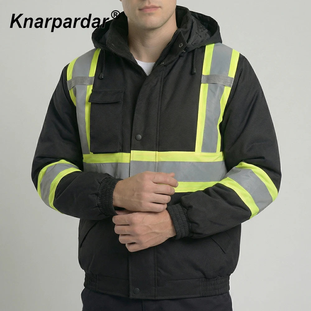 Winter Black Jacket High Visibility Warm Jacket for Men With Customized Logo Waterproof Jacket Reflective Parka Jacket Workwear Pi-Mart