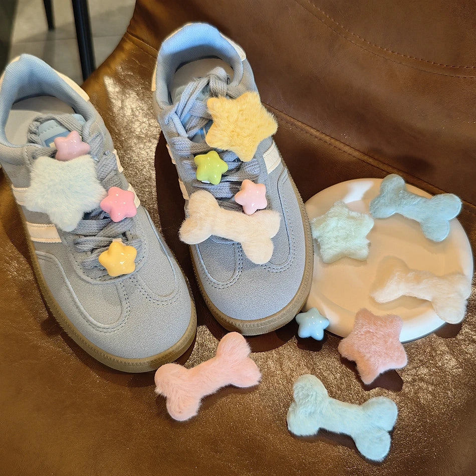 Autumn Winter Plush Star Shoelaces Charms for Sneakers Cute Furry Bone Shoe Decorations Charm DIY Detachable Shoes Accessories Pi-Mart