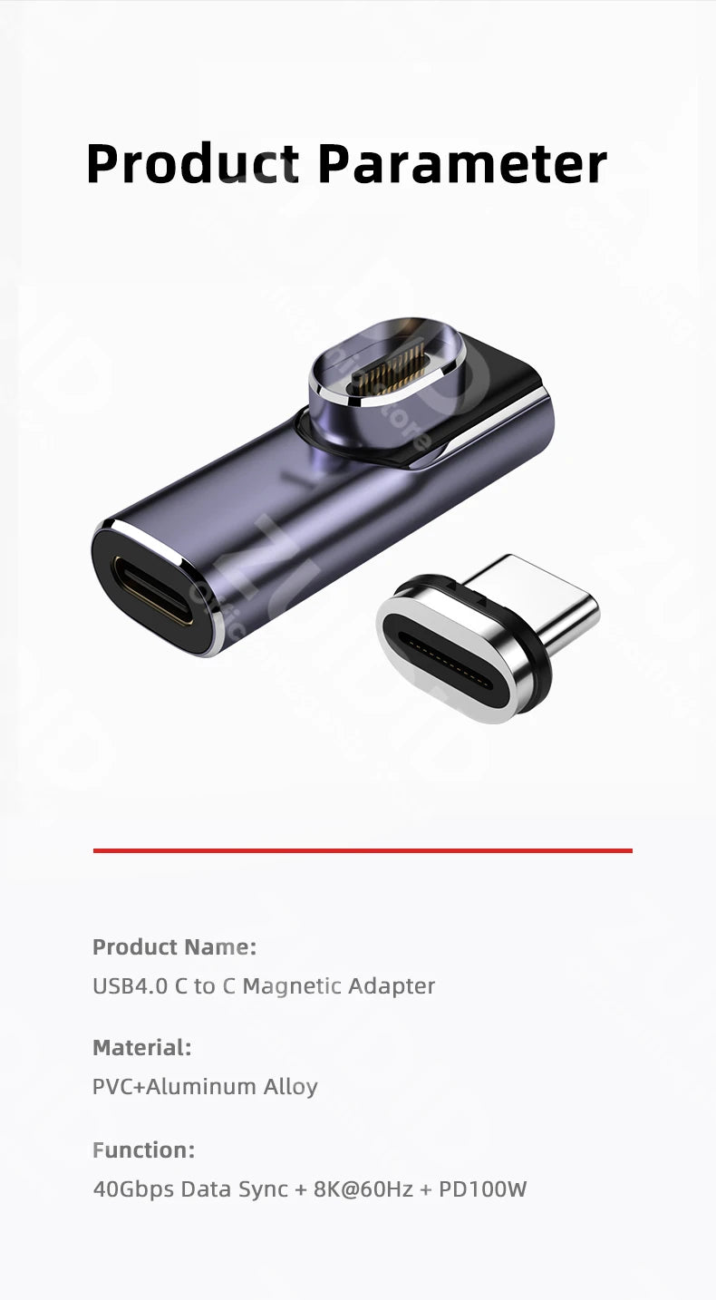 USB4.0 Thunderbolt3 Magnetic Adapter USB C To Type C 40Gbps 100W Fast Charging Magnet Converter Cable 8K@60Hz USB Type C Adapter Pi-Mart