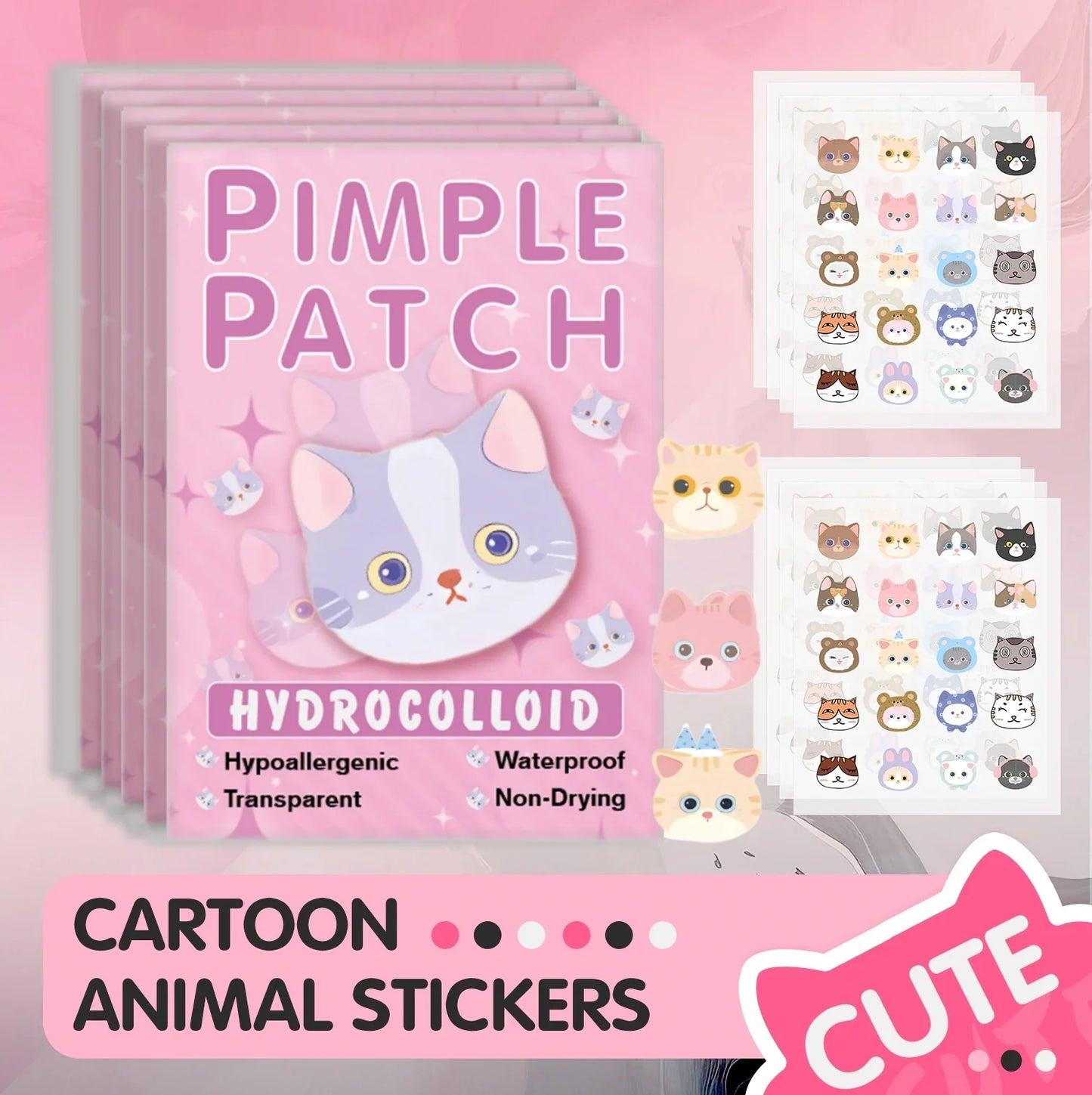 600pieces of cartoon cat acne patches, facial acne patches, concealer acne patches, and pimples patches. Ultra-thin and breathab Tri Light Beauty