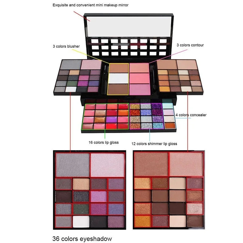 40/74/78 Colors Glitter Eyeshadow Palette Matte Waterproof Long Lasting Pressed Powder Cosmetics Kit  Fashion Women MakeUp Tools LadyShow.Store