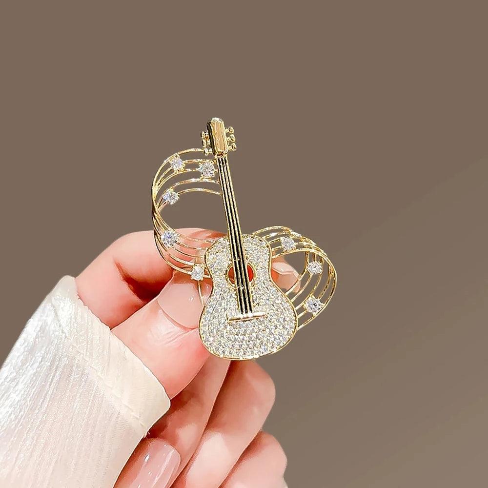 Trendy Guitar Brooch Shining Rhinestones New Unique High-end Design Creative Elegance Brooch Chest Flower Party Delicate Jewelry Pi-Mart