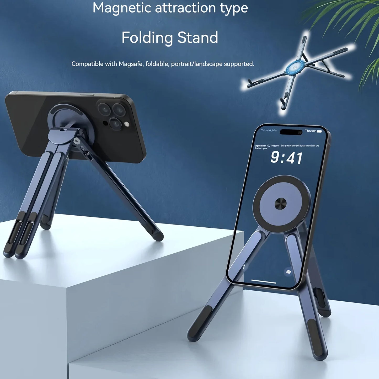 Portable Magnetic Phone Holder & Selfie Stick 3-in-1 Foldable Tripod Stand for iPhone iPad Tablet Laptop Desktop Use Pi-Mart