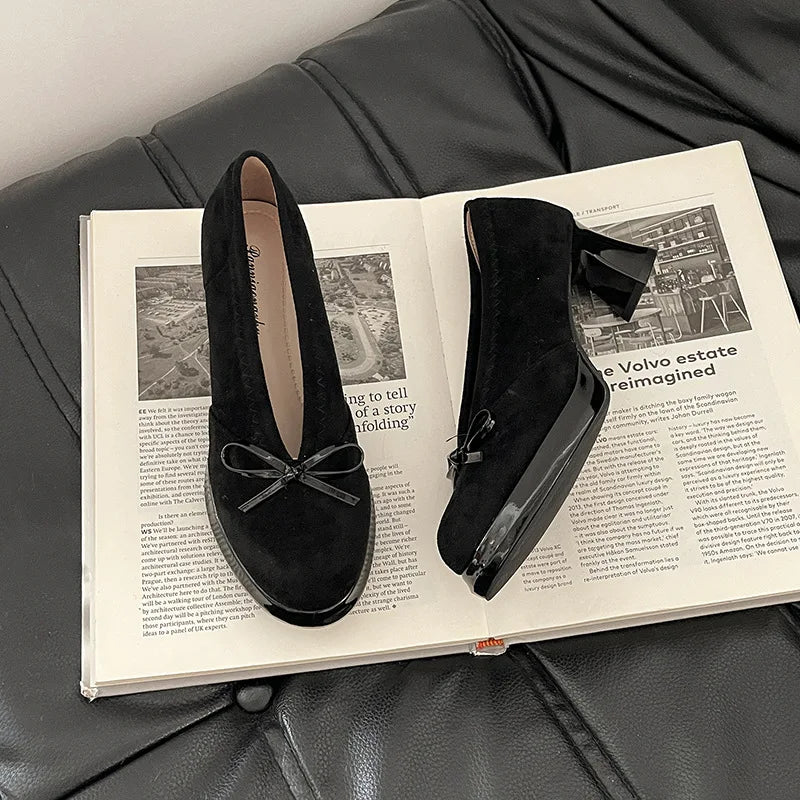 Women's High Heels 2025 Spring Autumn New Vintage Fashion Bow Knot Party Chunky Heels Outdoor Non Slip Luxury Mary Jane Shoes LadyShow.Store