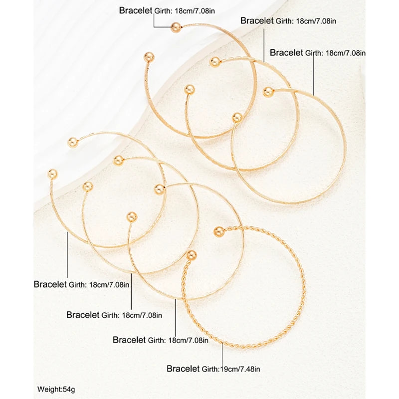 7 Pcs/Set Punk Gold Color Bracelets for Women Streetwear Goth Heart Prints Metal Design Open Bangle Fashion Jewelry Gifts 2024 Pi-Mart