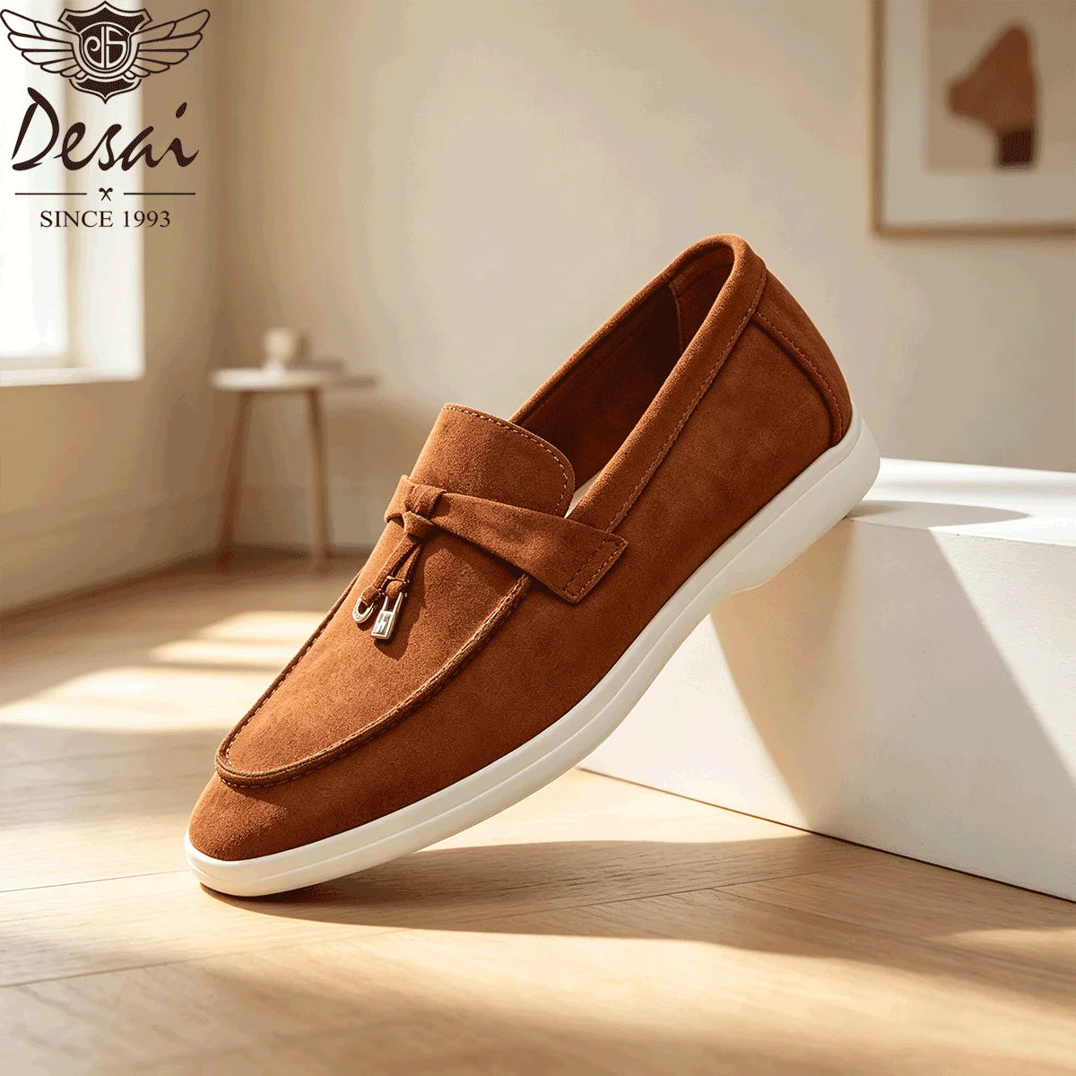 Desai Men's Faux Suede Loafers Metal Buckle Tassel Slip-on Casual Driving Shoes Lightweight Comfort Pi-Mart