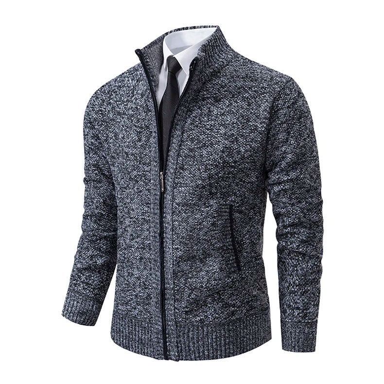 Autumn And Winter New Jersey Men's Casual Sports Coat Solid Color Stand Collar Wweater Grab Fleece Warm Zipper Cardigan Pi-Mart