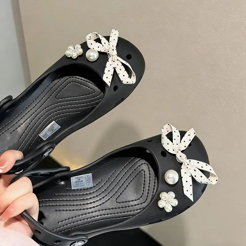 Elegant Polka Dot Bowknot DIY Shoes Charms Set 2026 New Luxury Faux Pearl Ballet Clogs Accessories Woman's Shoes Decorations Pi-Mart
