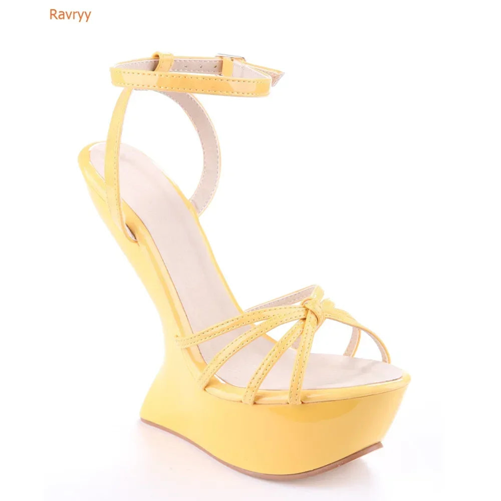 Strange Style Heel Women Novelty Shoes Metallic Leather Fashion High Heels Slingback T-Tied Mixed Color Summer Sandals LadyShow.Store