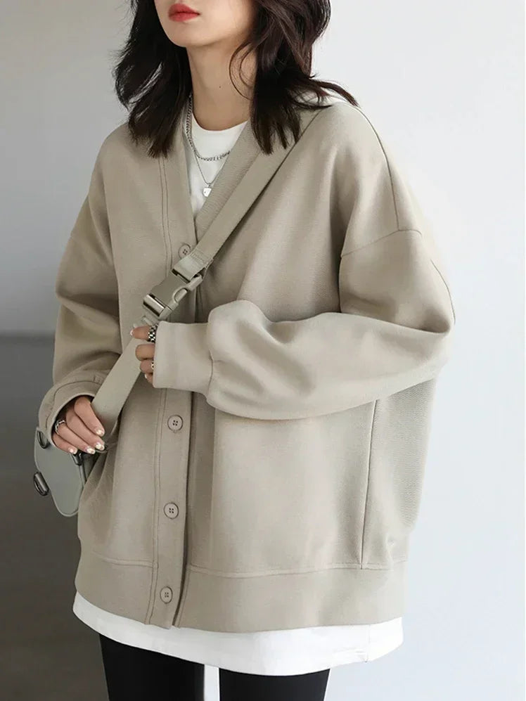 CHIC VEN Korean Women's Sweatshirts Solid Plush Thick Warm Loose Casual Female Tops Office Lady Coats Jacket Autumn Winter 2023 LadyShow.Store
