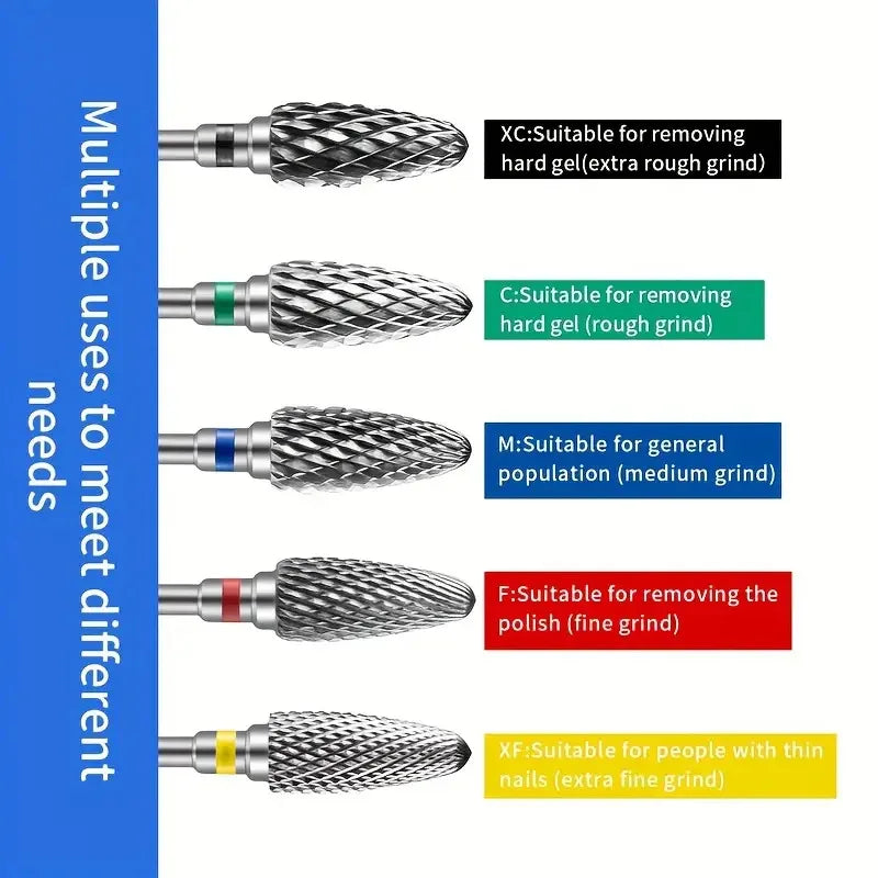 Tungsten Carbid Nail Drill Bits Electric Manicure Drill Accessory Milling Cutters for Nail Gel Polish Remover Nail Tools Efiles Tri Light Beauty