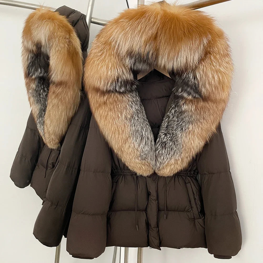 Reality Fur Jacket Real Fur Collar Duck Down Coat Female Winter Hooded Warm Fox Fur Coat Women Natural Raccoon Fur Puffer Jacket LadyShow.Store