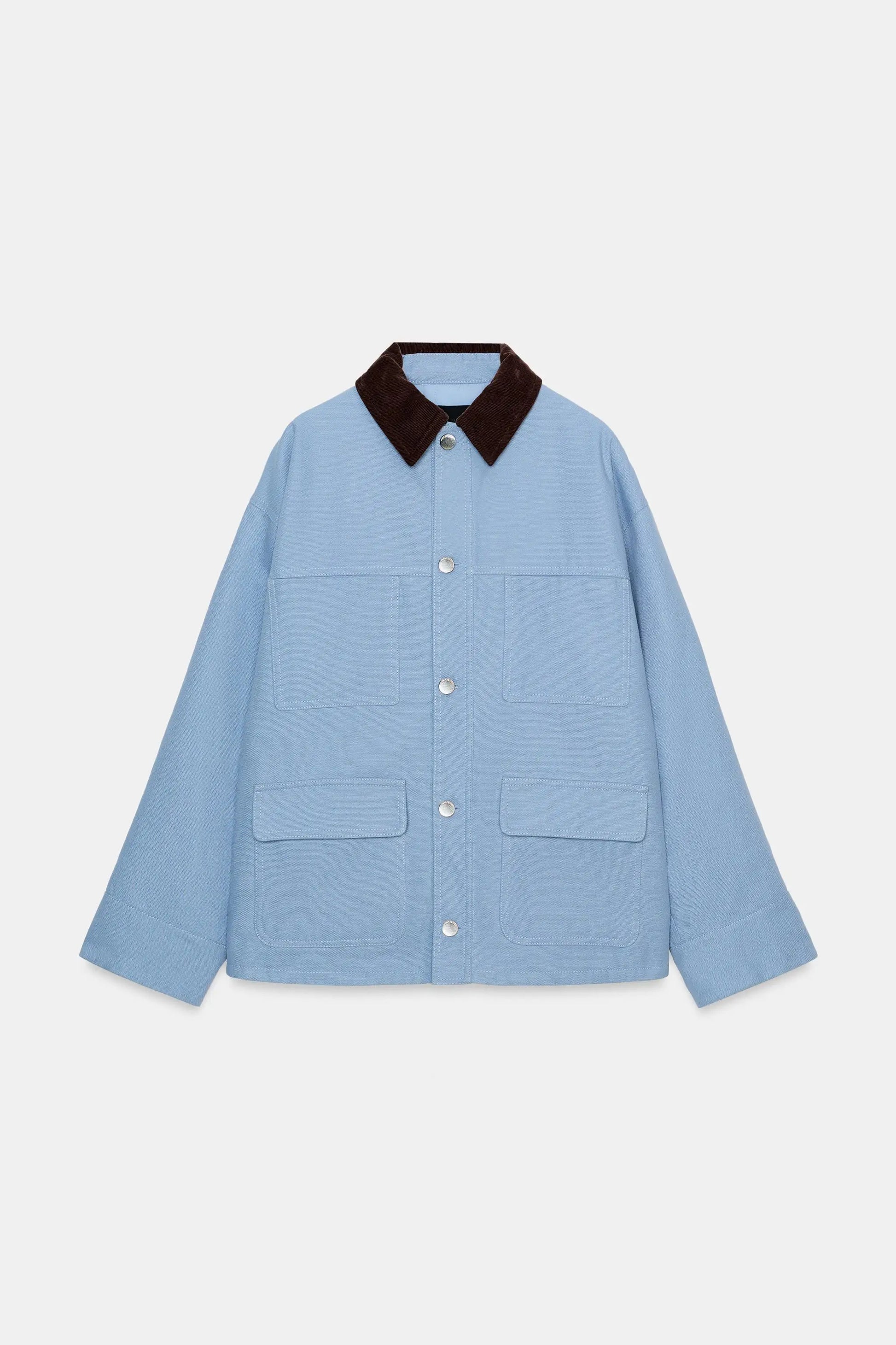 Women Blue Casual Multiple Patch Pocket Jacket Chic Corduroy Collar Single Breasted Short Coat 2026 Lady Daily Spring Wear New LadyShow.Store