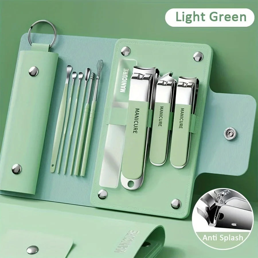 Ouriner 6-18Pcs Portable Manicure Sets Pedicure Kits Bright Black Nail Clipper Set Personal Care Tools Eyebrow Scissors Tri Light Beauty