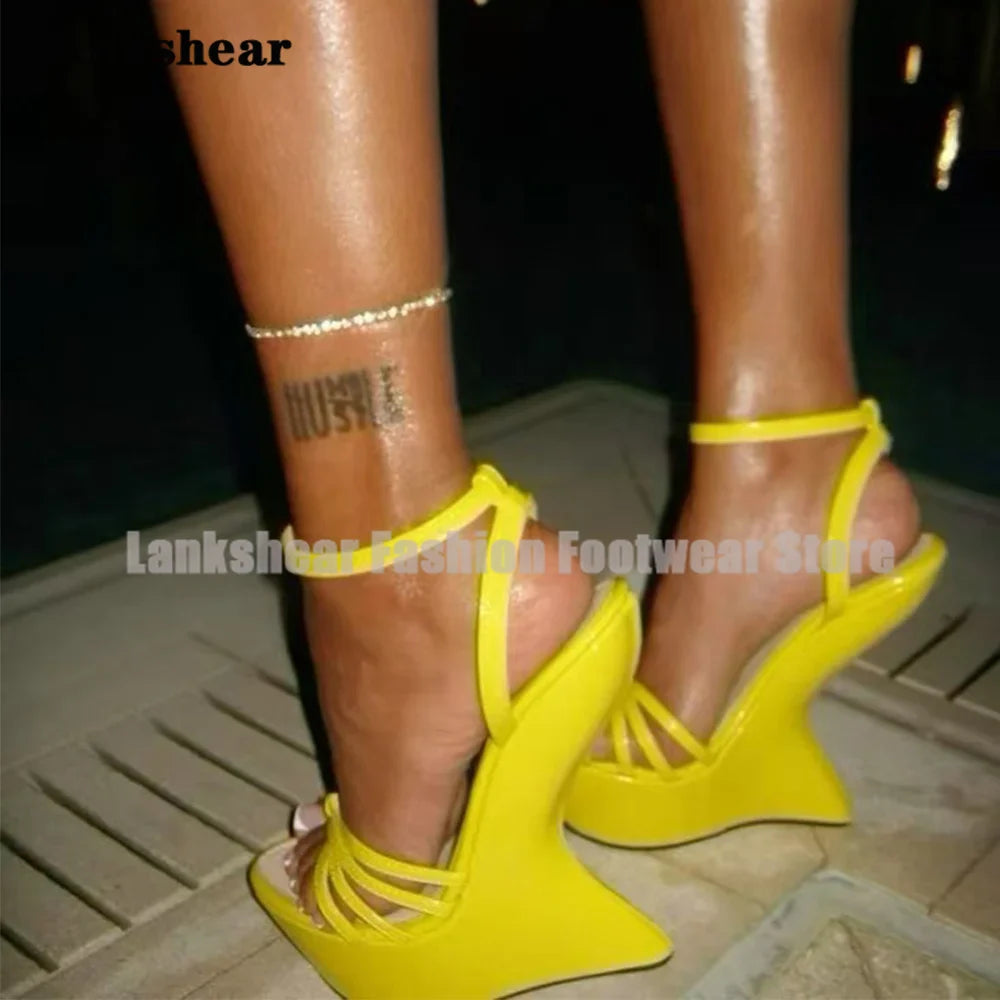 Platform Strange Style Sandals Women Candy Color Open Toe High Heels Pumps Ankle Buckle Strap Heels Sandalias Zapatos De Mujer LadyShow.Store