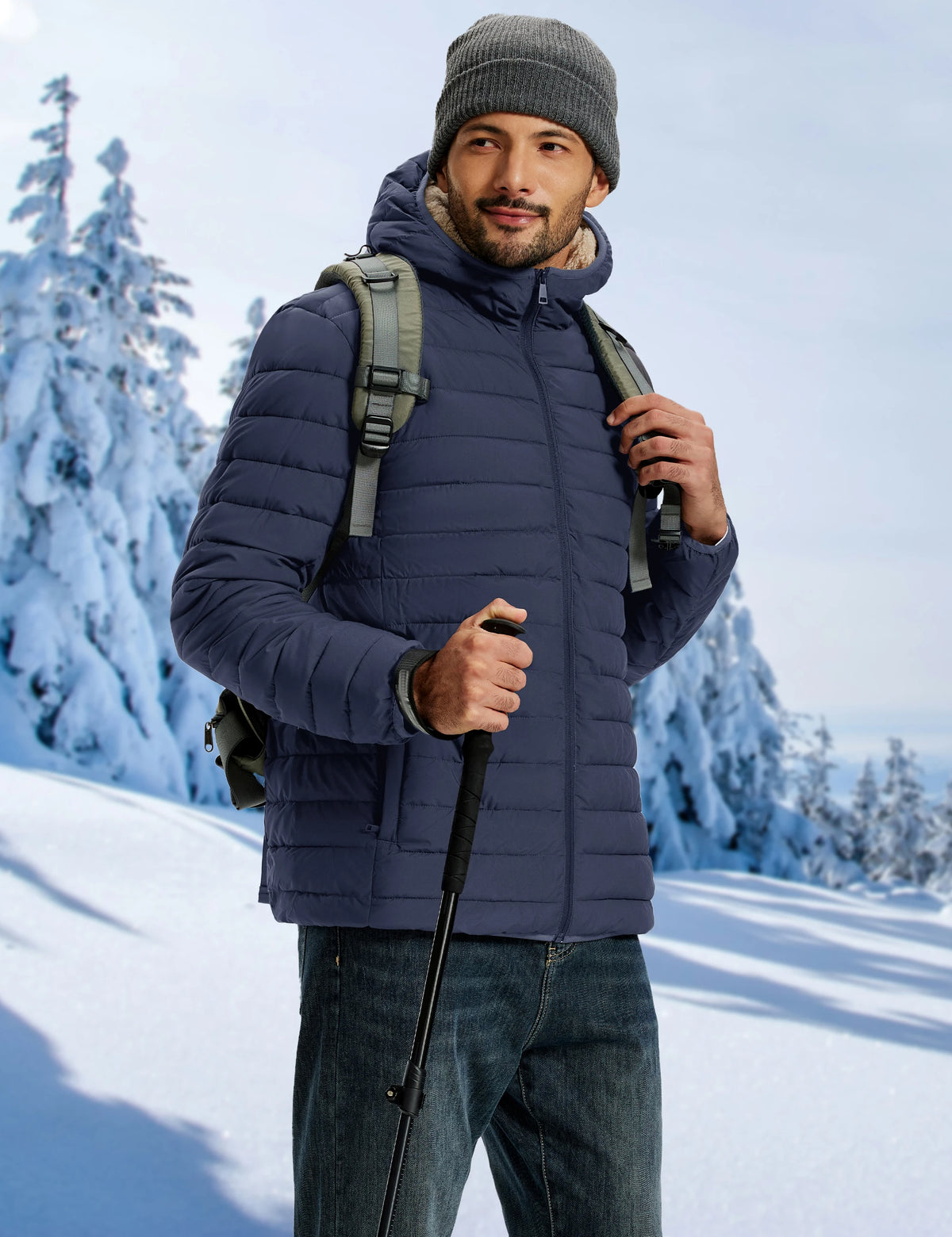 TACVASEN Men's Puffer Jacket Winter Warm Hooded Sherpa Lined Water Resistant Windproof Insulated Jacket Warm Winter Puffy Coat Pi-Mart