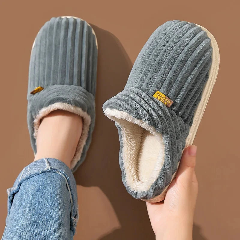 Evshine Soft Sole Slippers For Women Winter Fashion Women Fur Slippers Fuzzy Plush Men Slippers Warm Furry Women Cotton Shoes Pi-Mart