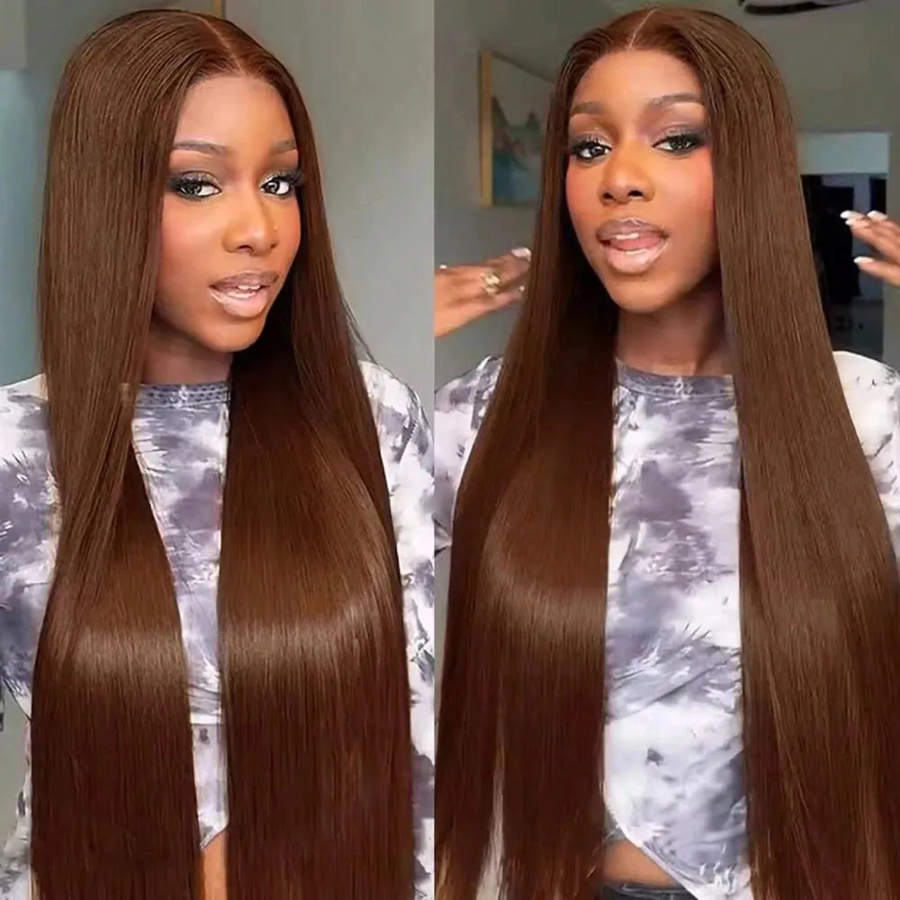 28 Inch Brown Lace Front Wigs Human Hair Pre Plucked 13x4 Straight Lace Front Wigs Human Hair 200% Density Colored #4 Light Brown Wig HD Lace Frontal Wigs For Women LadyShow.Store