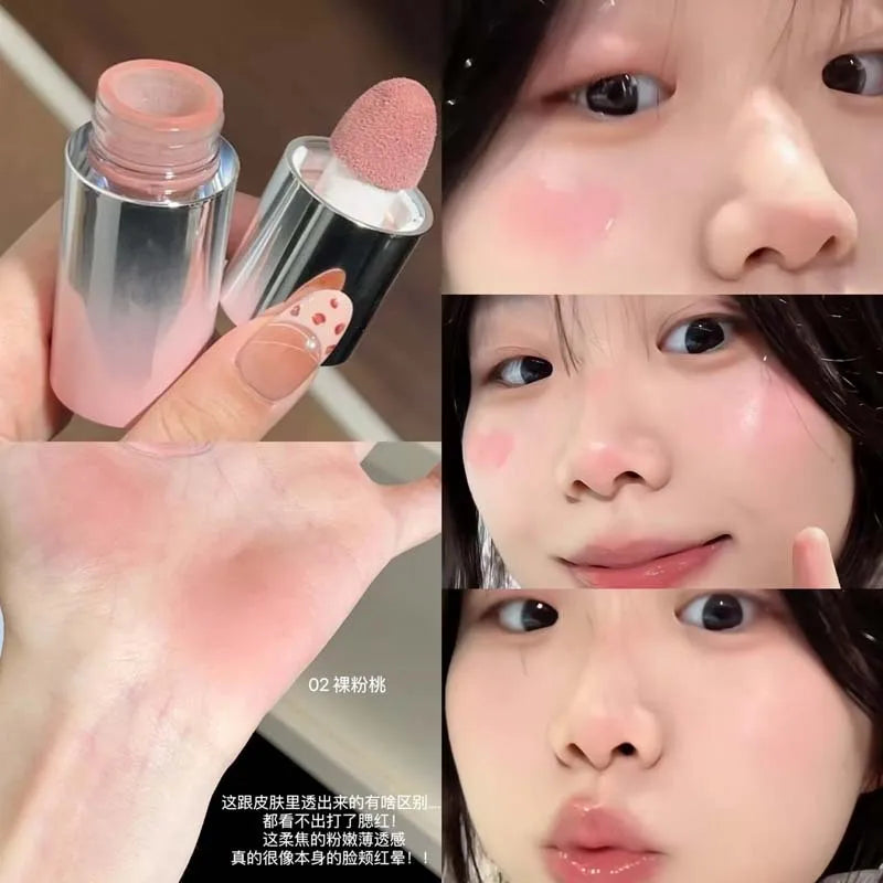 Peach Pink Plush Brush Liquid Blush Cheek Cream Smooth Long Lasting Velvet Matte Nude Apricot Orange Blusher Easy To Wear Tri Light Beauty