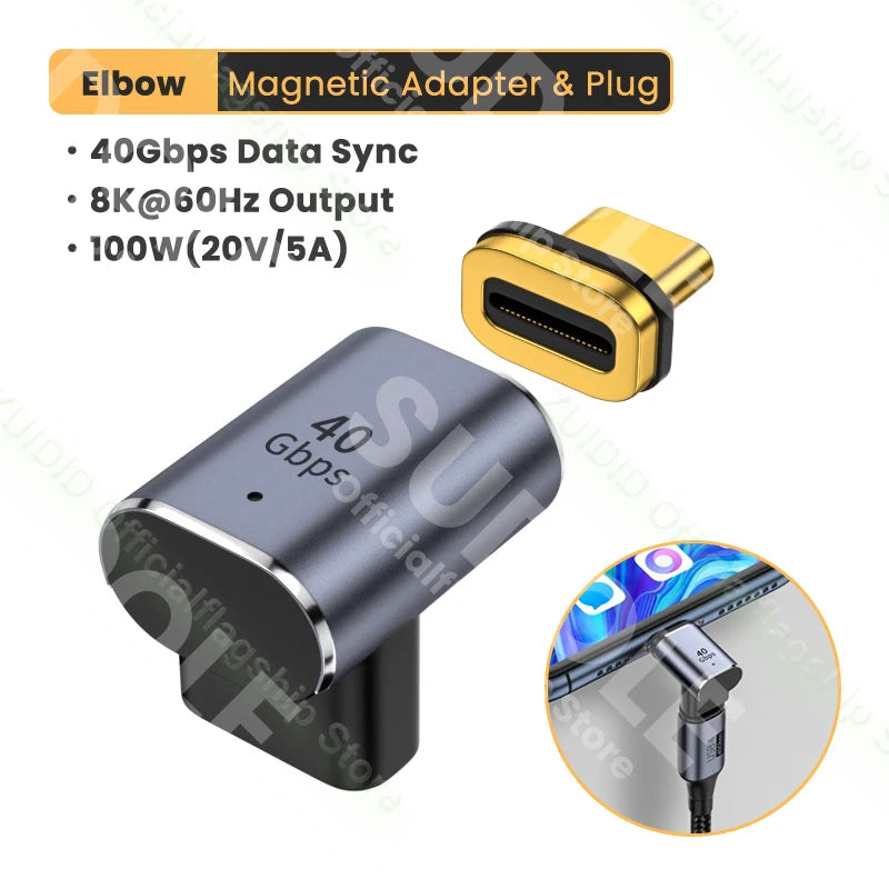 USB4.0 Thunderbolt3 Magnetic Adapter USB C To Type C 40Gbps 100W Fast Charging Magnet Converter Cable 8K@60Hz USB Type C Adapter Pi-Mart