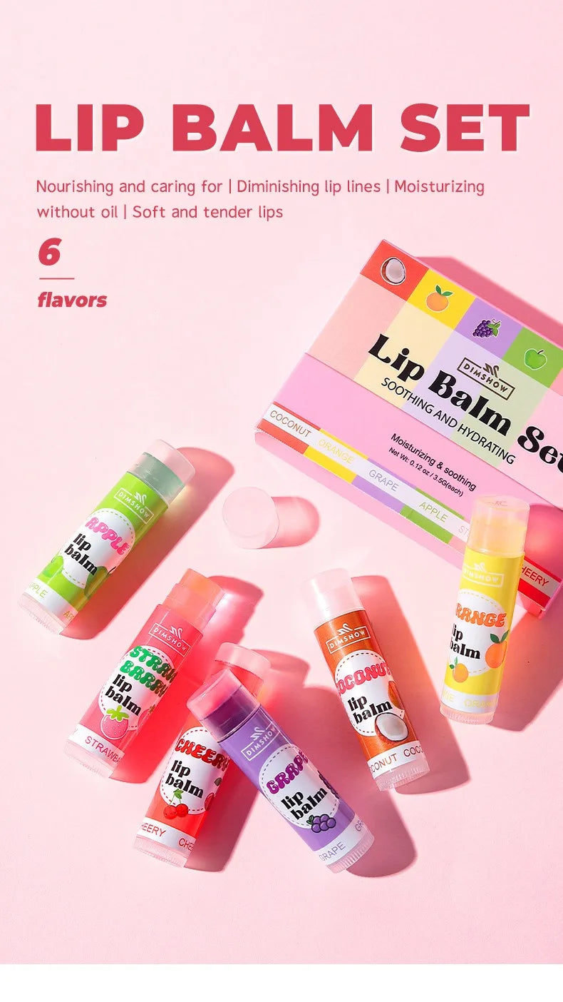6 Kinds of Fruity Lip Balm Moisturizing Hydrating Long Lasting Lip Lotion Lightening Lip Lines Lips Mask Care Lips Lipstick Balm Pi-Mart