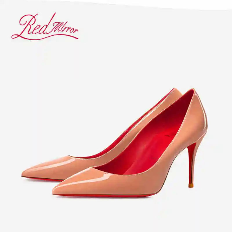Women Heels Naked Color Women's Elegant High Heel Luxury Black Shoes Woman 2026 Red Shiny Bottoms Pointed Toe Party Ladies Women Pi-Mart
