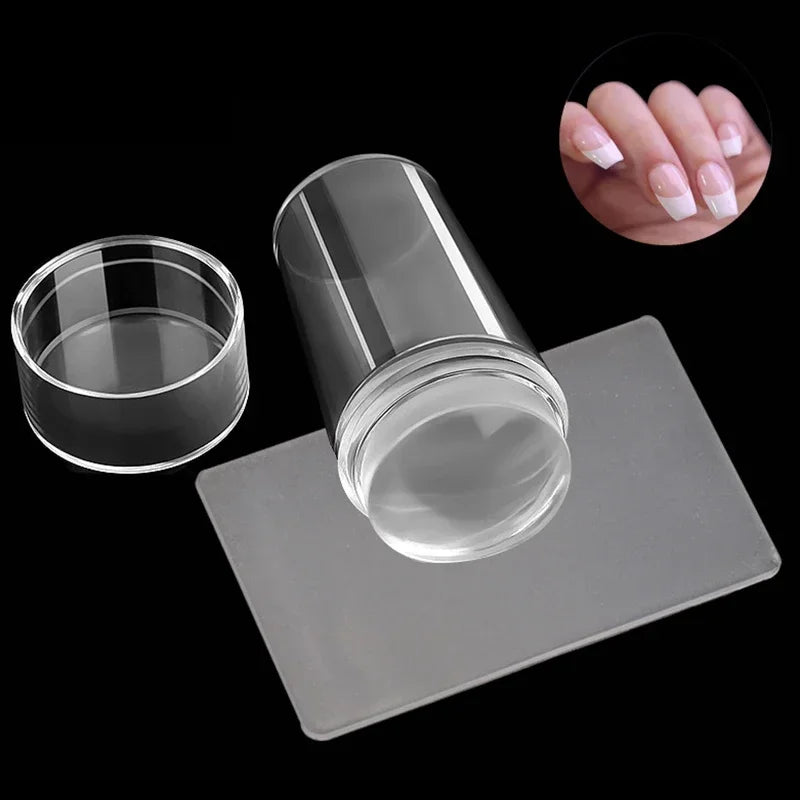 Nails Art Stamping Plates Kit French Manicure Design Plate Stamp Polish Stencil Template Seal Stamper Scraper Accessories Tools Tri Light Beauty