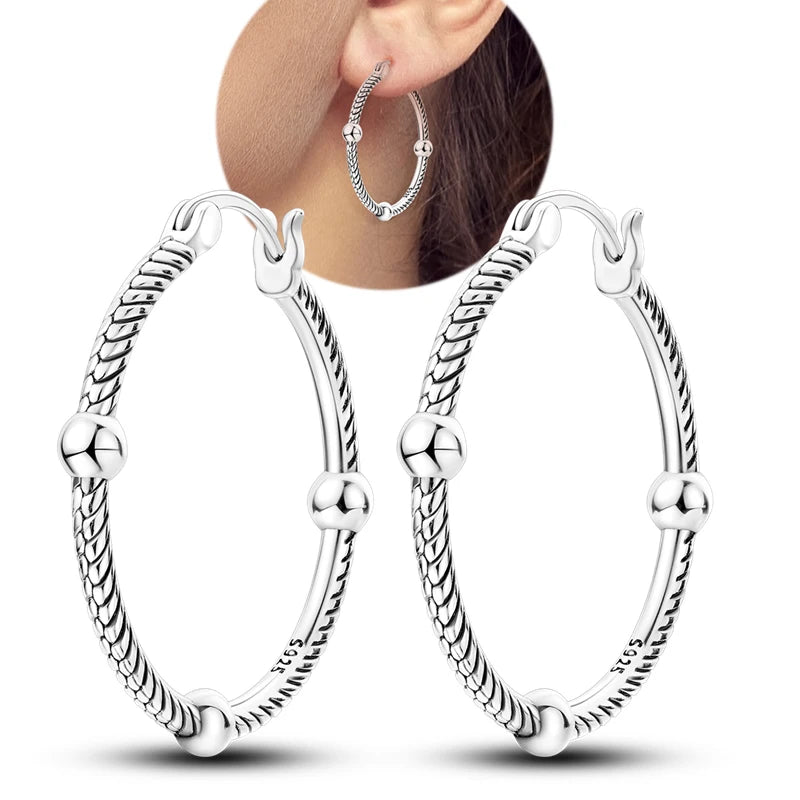 Genuine 925 Sterling Silver Love Feather Earrings Fit Original Charms Hoop For Women Girls Stud Earring Fine Jewelry Gifts Pi-Mart