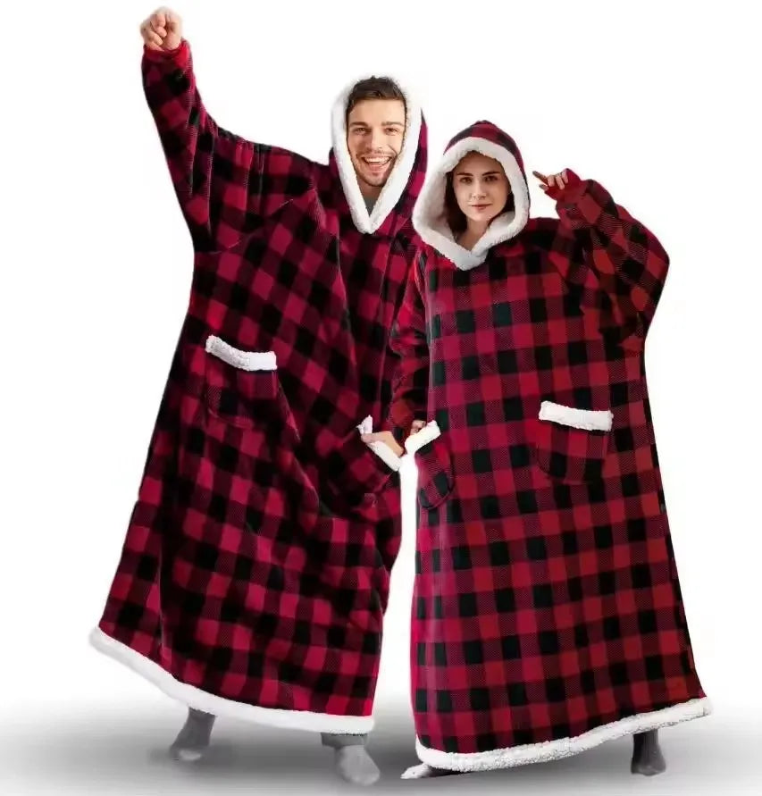 180cm Super Long Flannel Blanket Pyjamas with Sleeves Winter Hoodies Sweatshirt Women Men Pullover Fleece Giant Oversized Outdoo Pi-Mart