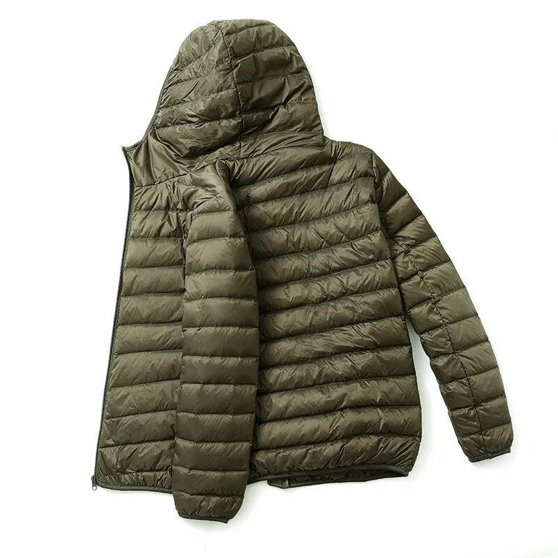 Men Solid Color Hooded Puffer Coat, Winter Lightweight Casual Outdoor Sports Warm Jacket for Male LadyShow.Store