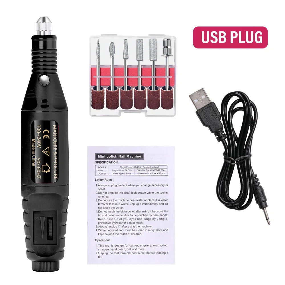 LULAA Electric Nail Drill Machine Set Pedicure Grinding Equipment Mill For Manicure  Professional Strong Nail Polishing Tool Tri Light Beauty