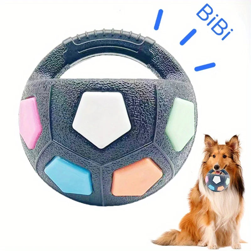 Soccer Ball Pet Vocal Toy, Durable TPR Material, Dog Toy With Carrying Handle, Suitable for Throwing , Interactive Pet Toy Pi-Mart