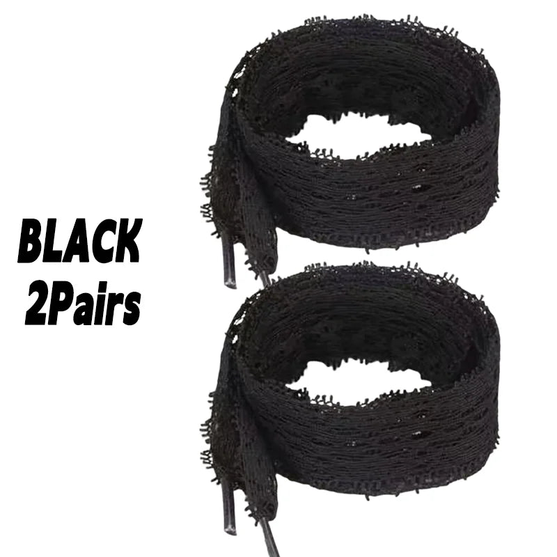 1/4Pairs Fancy Lace 3CM Wide Flat Shoelaces Sneakers Women Casual Shoes Black White Fashion Shoe Strings Replacement Accessories Pi-Mart