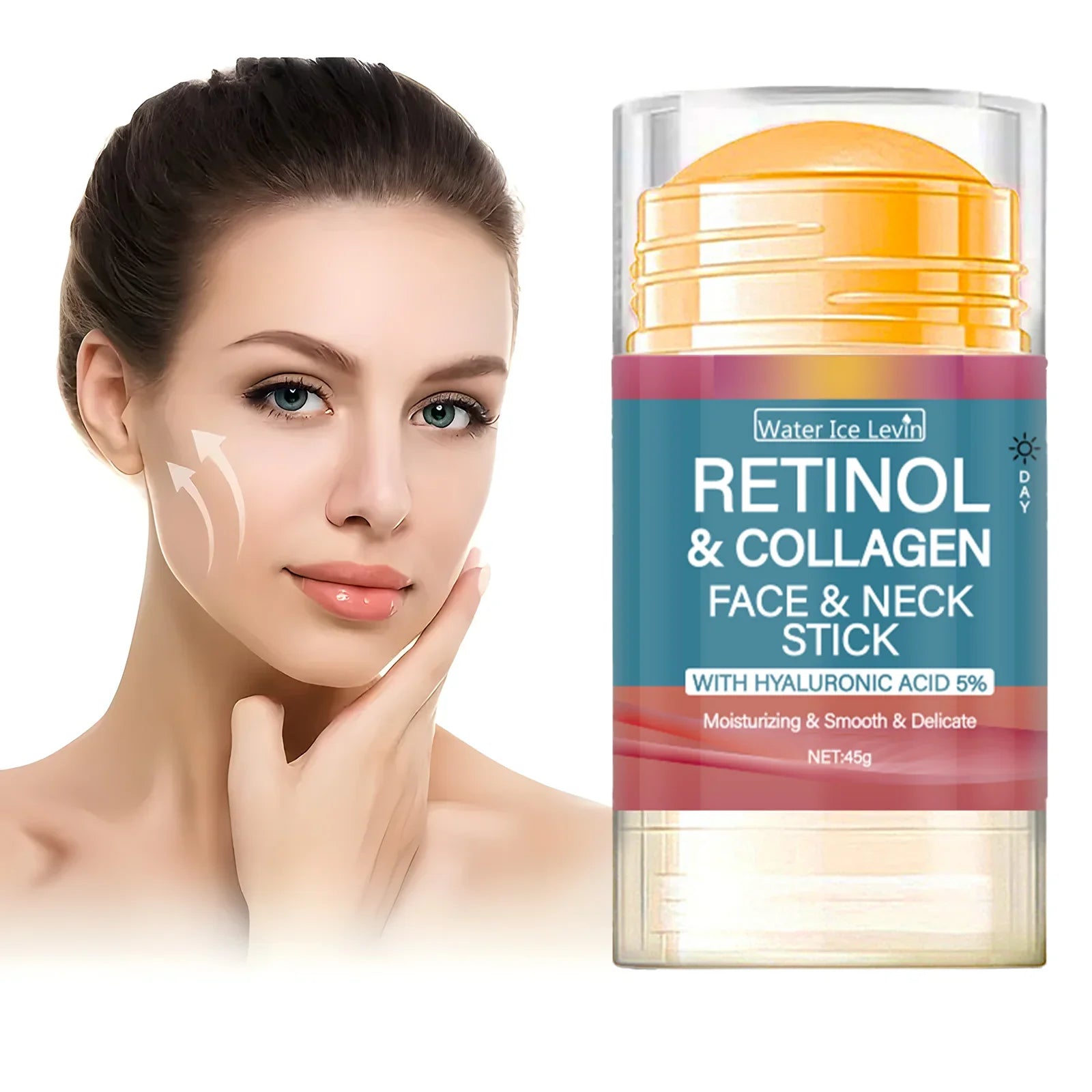 Retinol and Collagen Facial and Neck Care Stick Containing Hyaluronic Acid 5%, Moisturizing and Firming, Locking in Moisture, Day and Night Care, Portable Skin Care Tri Light Beauty