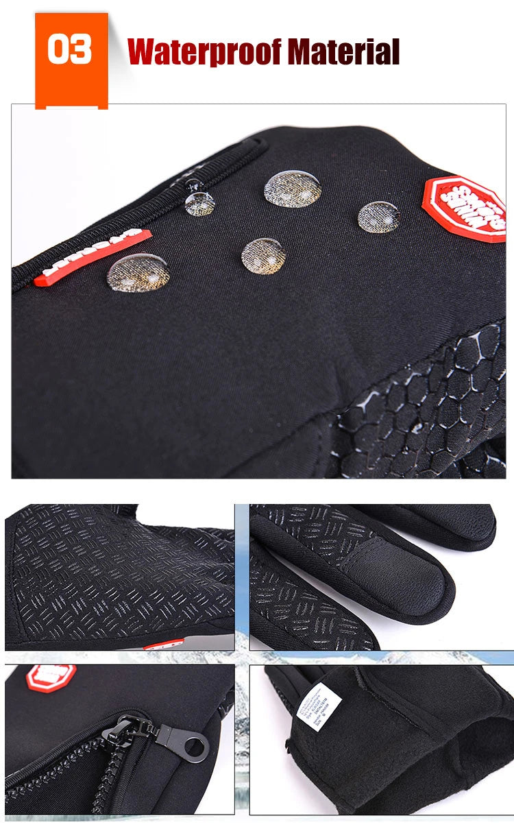 Winter Cycling Gloves Men Women Motorcycle Fleece Sport Zipper Autumn Touch Screen Warm Water-Repellent Windproof Non-slip Glove Pi-Mart