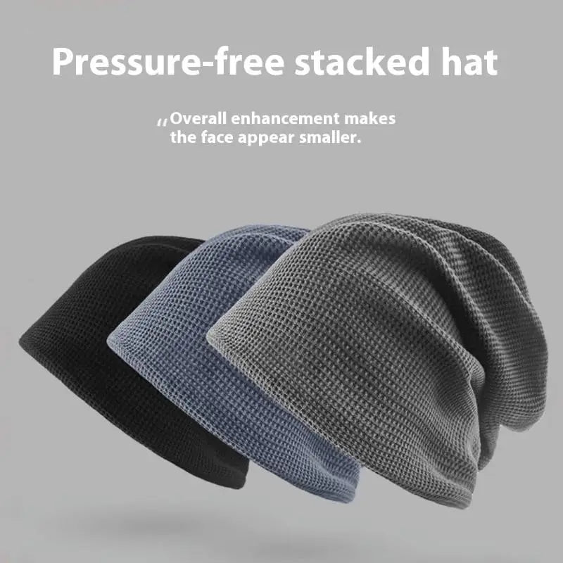Casual Keep Warm Thin Knit Hat Cute Outdoor Cold Cap Ear Protection Warm Stack Hat For Men Women Pi-Mart