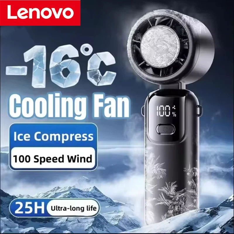 Lenovo Foldable/Hangable USB Desk Fan Ice Cooling Handheld Fan 100 Speeds Turbo Portable for Outdoor Fast Chill Ice Compress New Pi-Mart