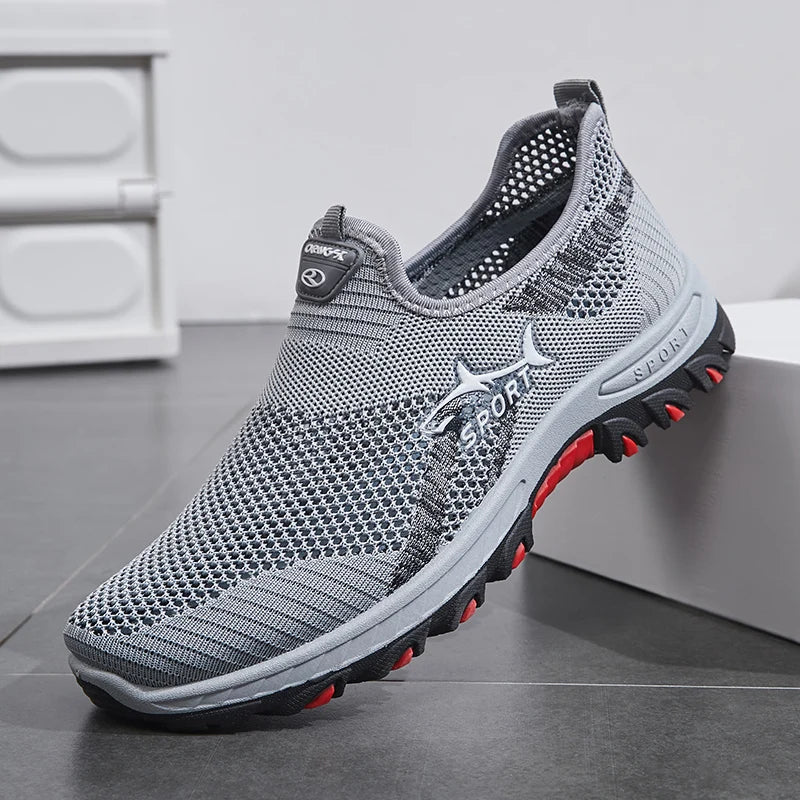 Men's lightweight slip-on sneakers - non-slip casual shoes suitable for hiking, daily wear, and outdoor adventures, black low-top fabric design, with synthetic sole, round toe, ideal for spring and autumn, hiking gear Pi-Mart