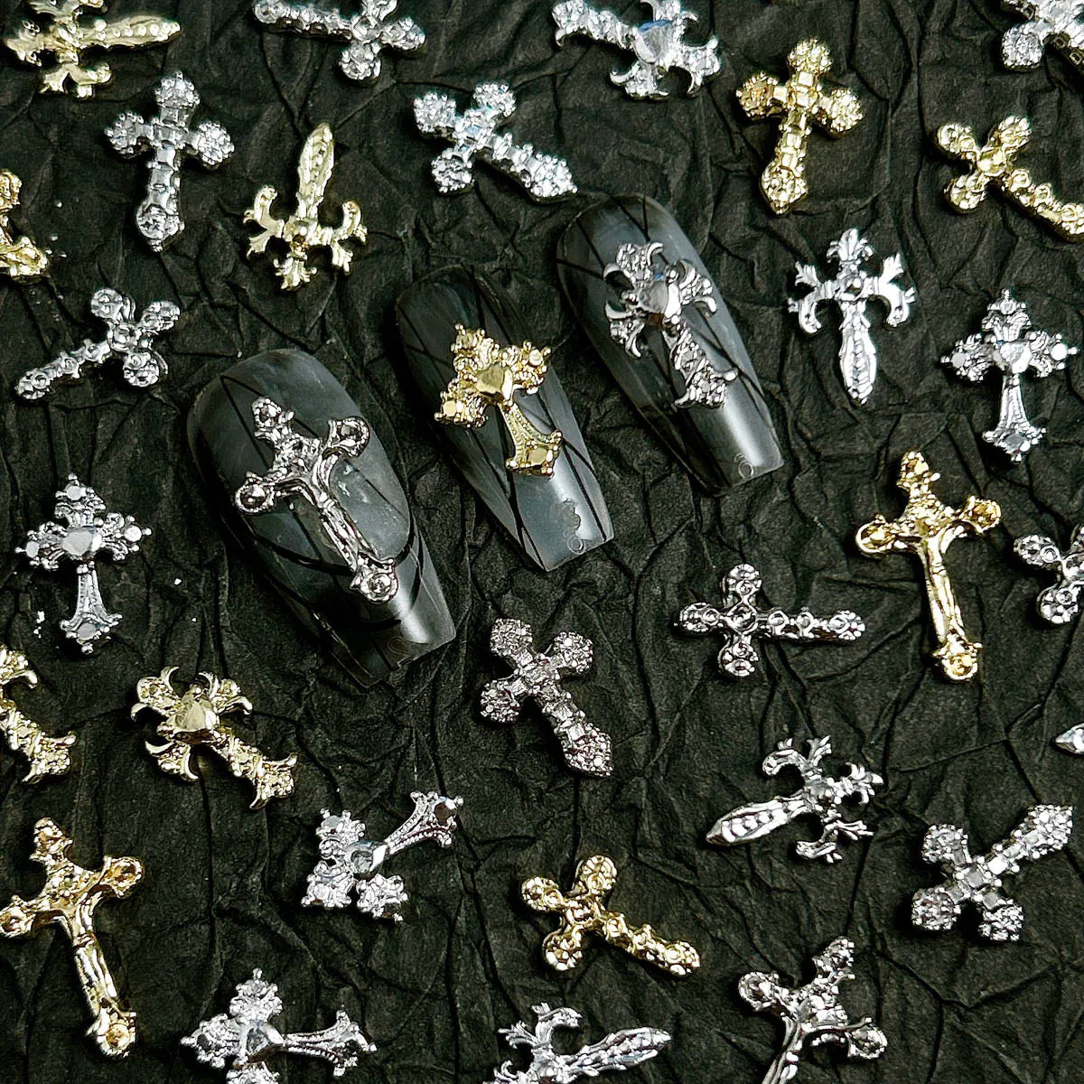 20PCS 3D Light Luxury Classic Cross Nail Charms Creative Exquisite Retro Alloy Cross Nail Art Decorations for DIY Cool Manicure Pi-Mart