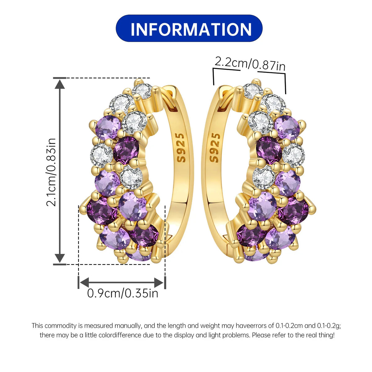 PANPOKI S925 Sterling Silver Purple Zircon Series Earrings Hoop Earrings For Women Jewelry Original Party Trendy Gifts Pi-Mart